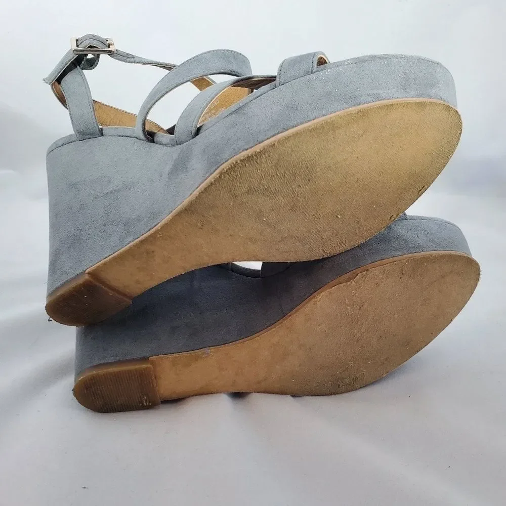 ❤️BRASS PLUM Faux Suede Blue Wedges Size 8M - Picture 8 of 8